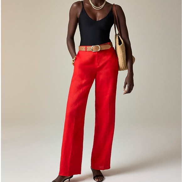 J. CREW Harbor Pant in Linen Red Arroyo Straight Leg Trouser XS - Picture 1 of 7